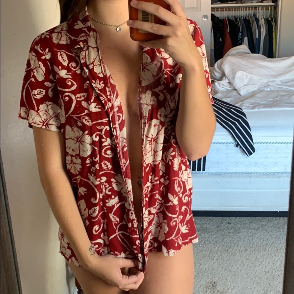 Vintage Hawaiian flannel/shirt/crop top